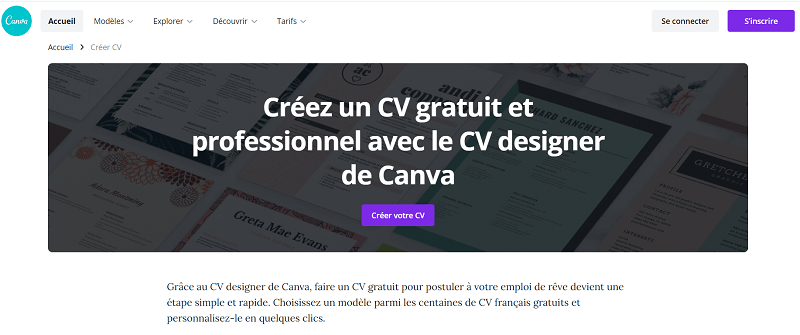 CANVA création de CV avec modèles gratuits