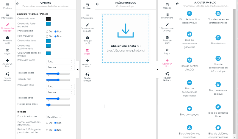 CVDesignR options de personnalisation