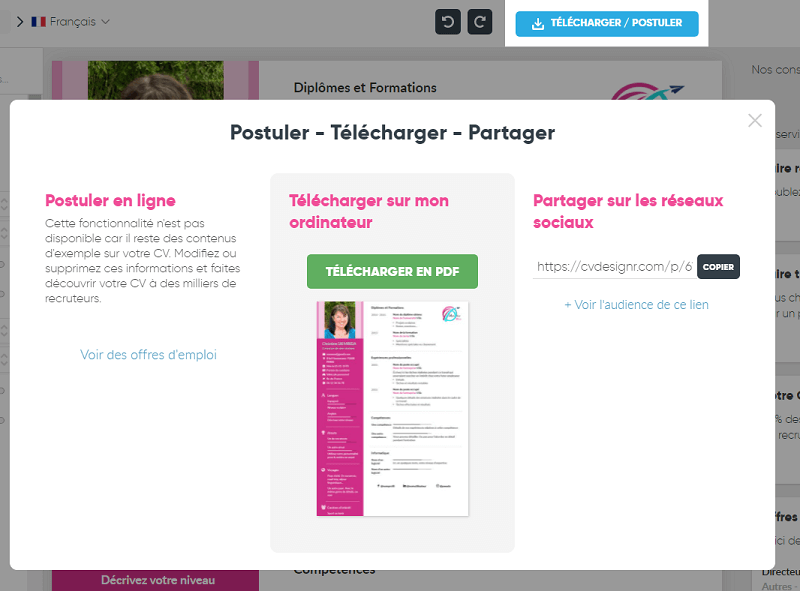 CVDesignR télécharger le CV gratuit