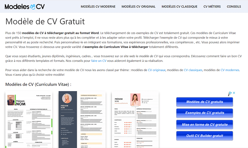 ModelesdeCV site de modèles de CV gratuits au format Word