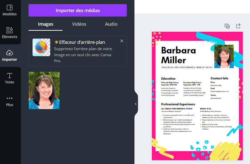 importer photo CV dans Canva