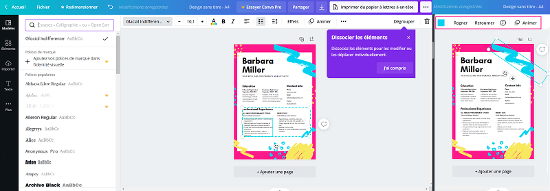 modifier éléments dans Canva